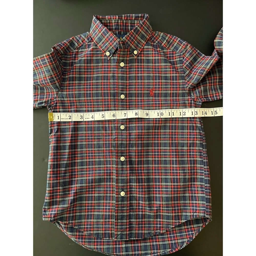 Polo Ralph Lauren Boy Size 5 Plaid Button Down Shirt Navy Red Long Sleeve Cotton - Picture 7 of 11